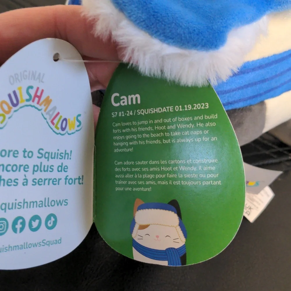 Squishmallows Cam The Cat Winter Hat And Scarf 7 Inches Cream And Blue